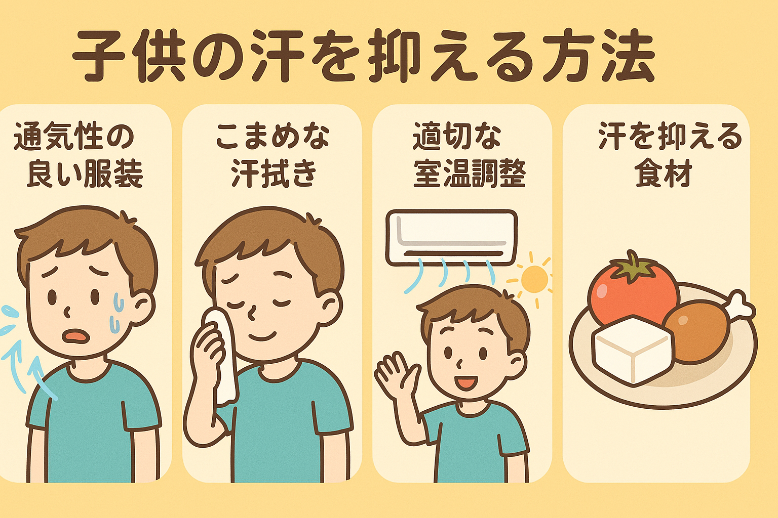 子供の汗を抑える