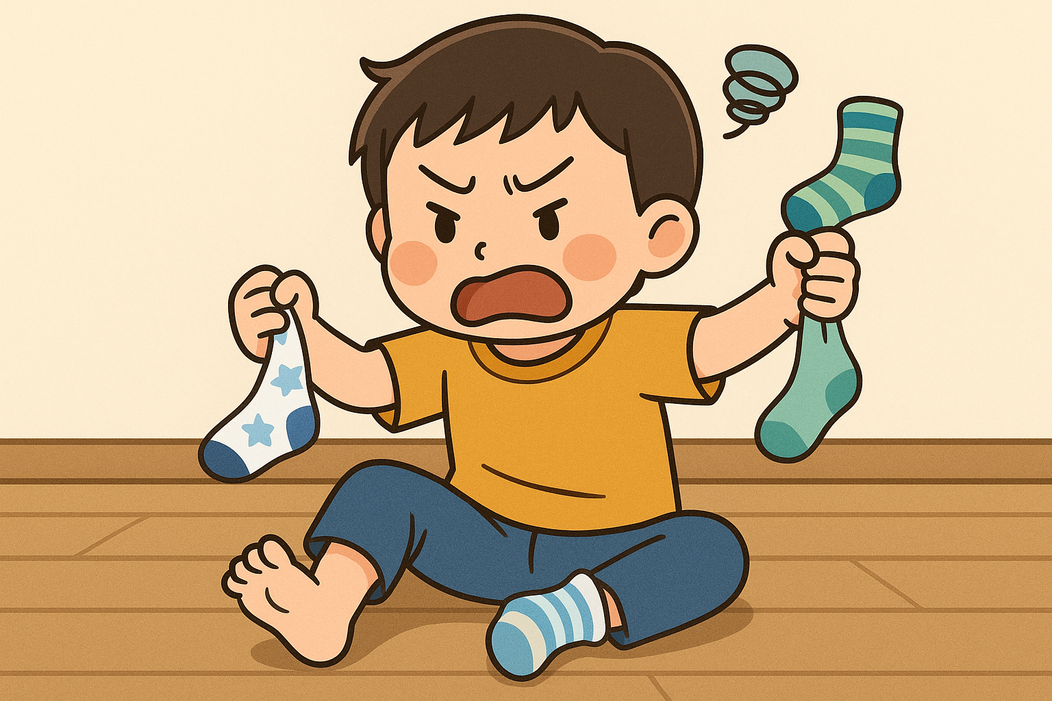 靴下の柄にこだわって怒る子